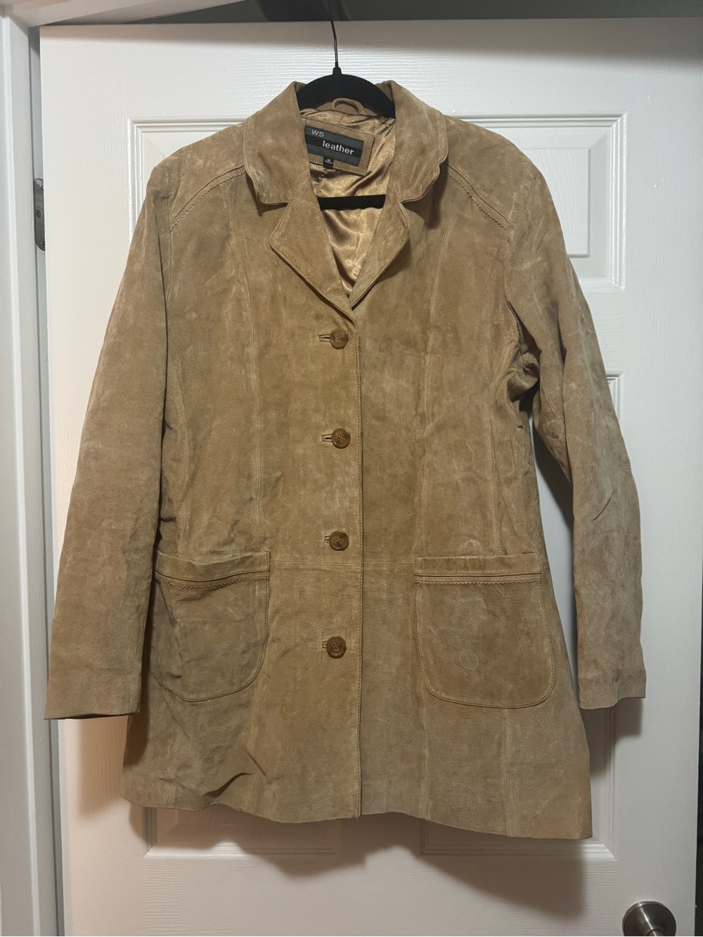 Womens Leather Suede Button Jacket - Tan